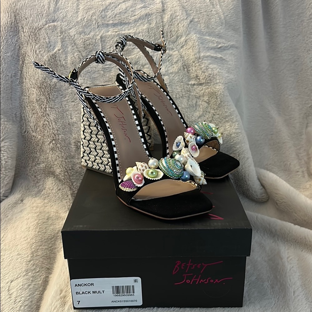 Betsey Johnson Black Wedge Shoes with Rhinestones
